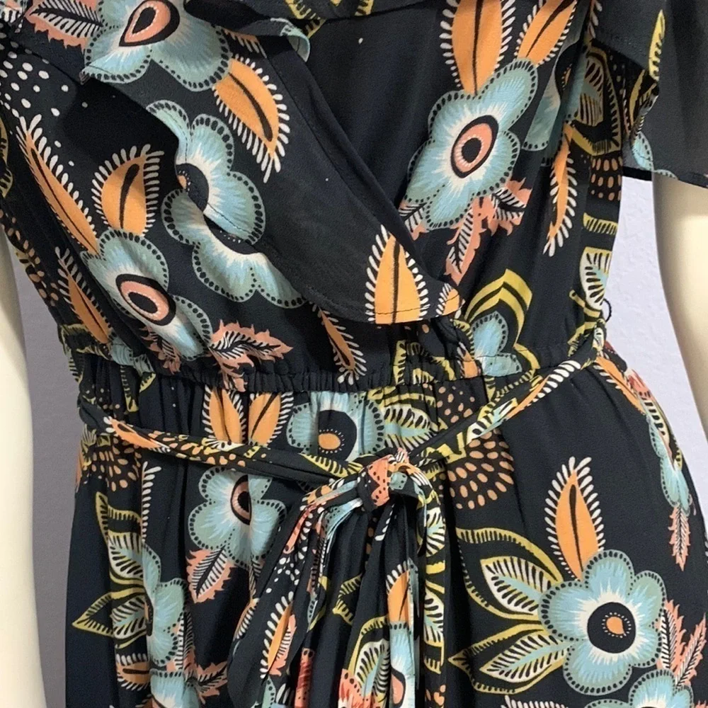 Loft Black Floral Ruffle Cold Shoulder Maxi Dress - Picture 6 of 9